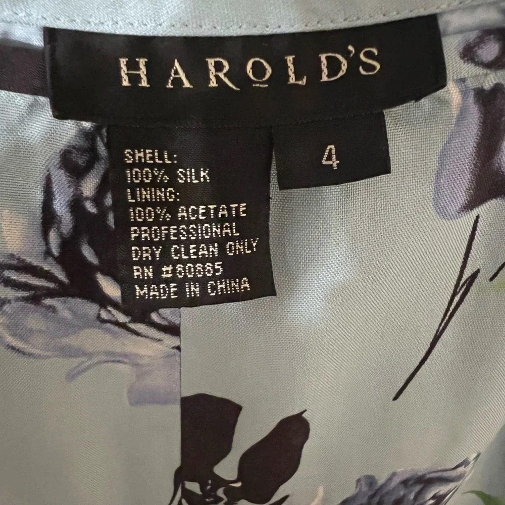 Vintage Harolds Silk Floral Pastel Blue Cropped Trousers Sz 4 small - Picture 4 of 4